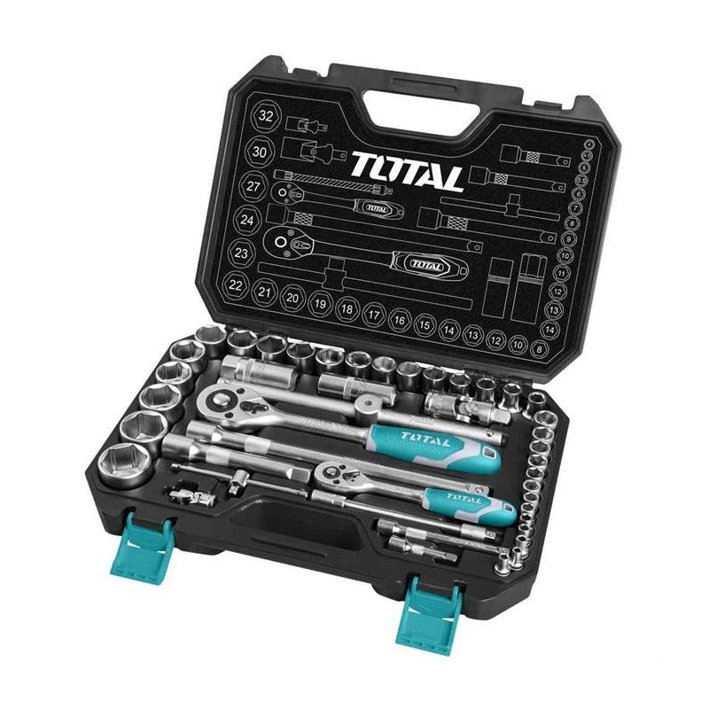 44-piece Case Set Reversible Ratchet 1/2" - 1/4" - Total THT421441