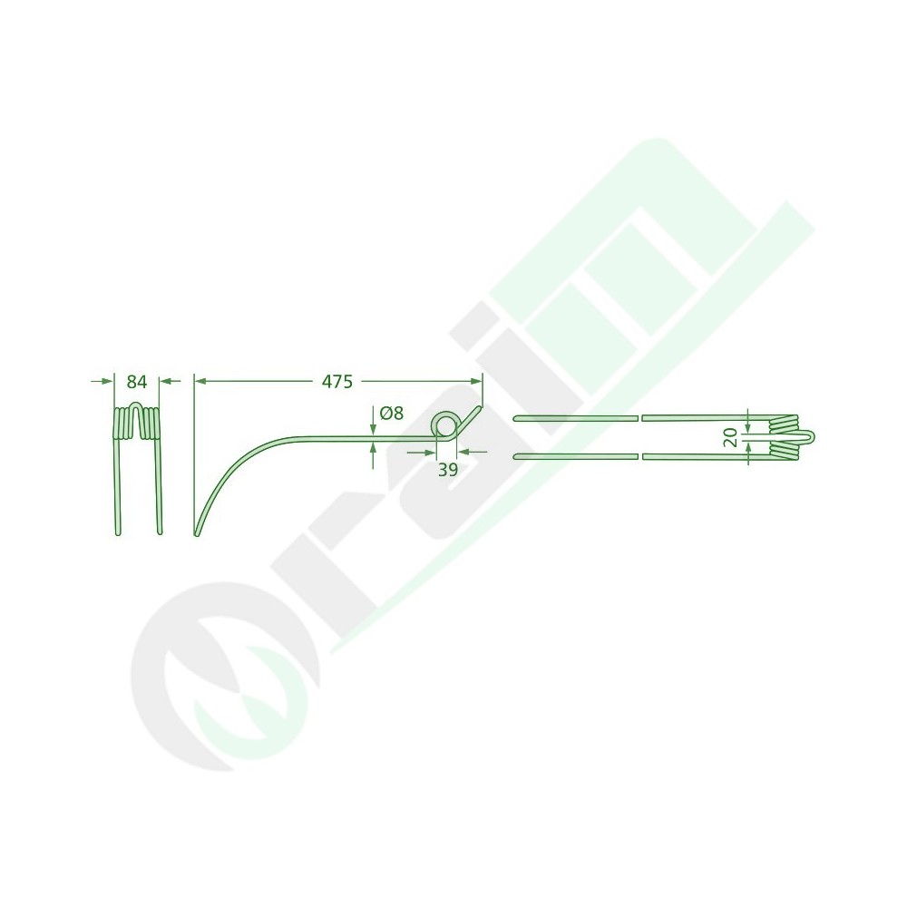 Dente per Ranghinatore GRANIT 475 mm Codice 5259020830 per Serie Claas WS e WSDS