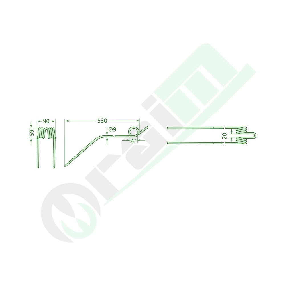 Dente per Ranghinatore GRANIT 530 mm Codice 52506581134 per Deutz-Fahr KS 100