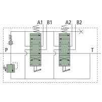 Distributore 40 l/min 2 Leve doppio effetto (A-B chiuso / ritorno a molla / continuazione di pressione in linea)
