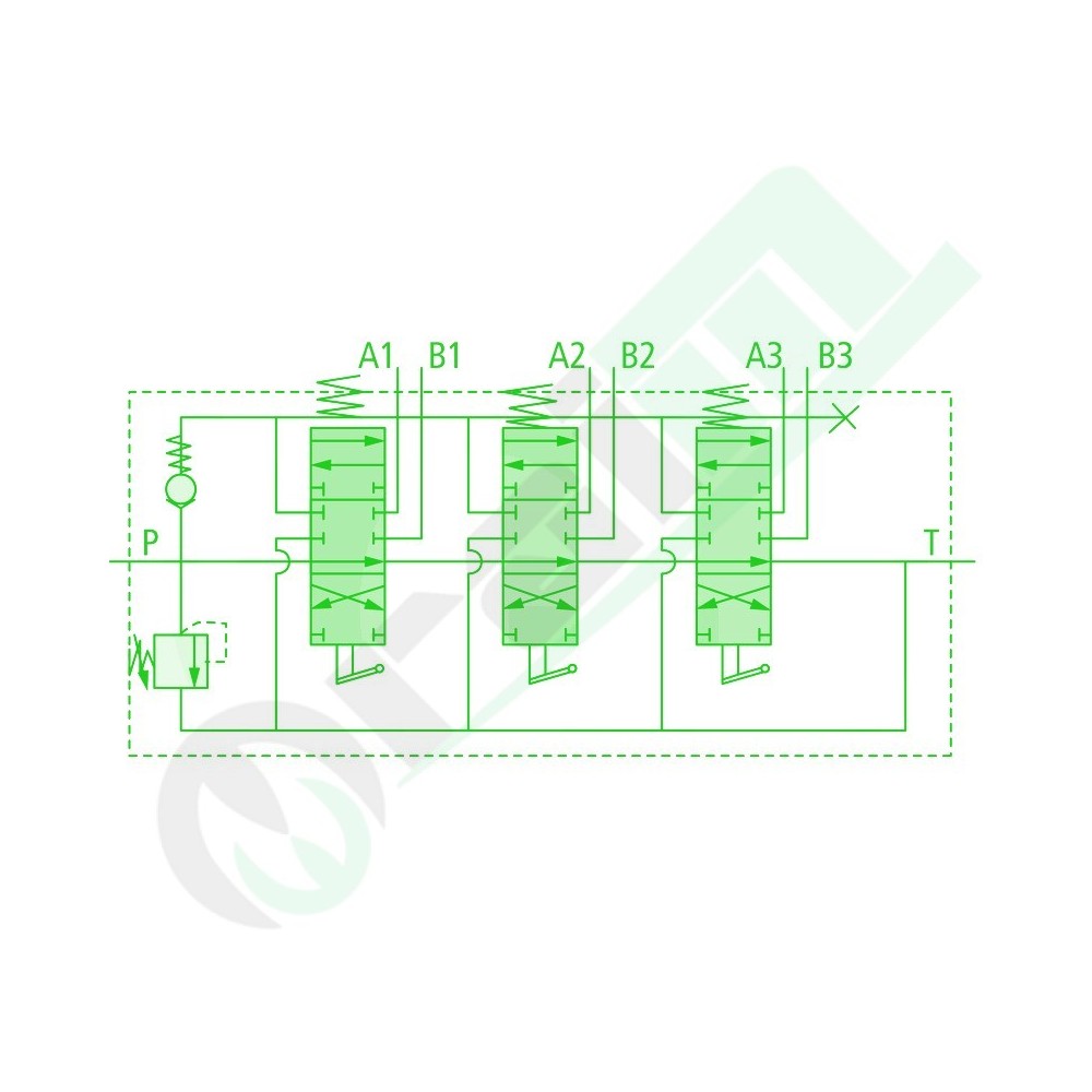 Distributore 40 l/min 3 Leve 2 Leve doppio effetto, 1 Leva effetto flottante - Con leva a crociere