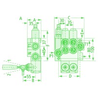 Distributore 40 l/min 3 Leve (A-B chiuso / ritorno a molla / Continuazione di pressione in linea)
