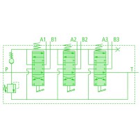 Distributore 40 l/min 3 Leve (A-B chiuso / ritorno a molla / Continuazione di pressione in linea)