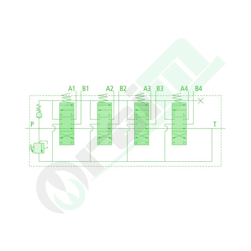 Distributore 40 l/min 4 Leve Semplice Effetto (A chiuso / Ritorno a Molla)
