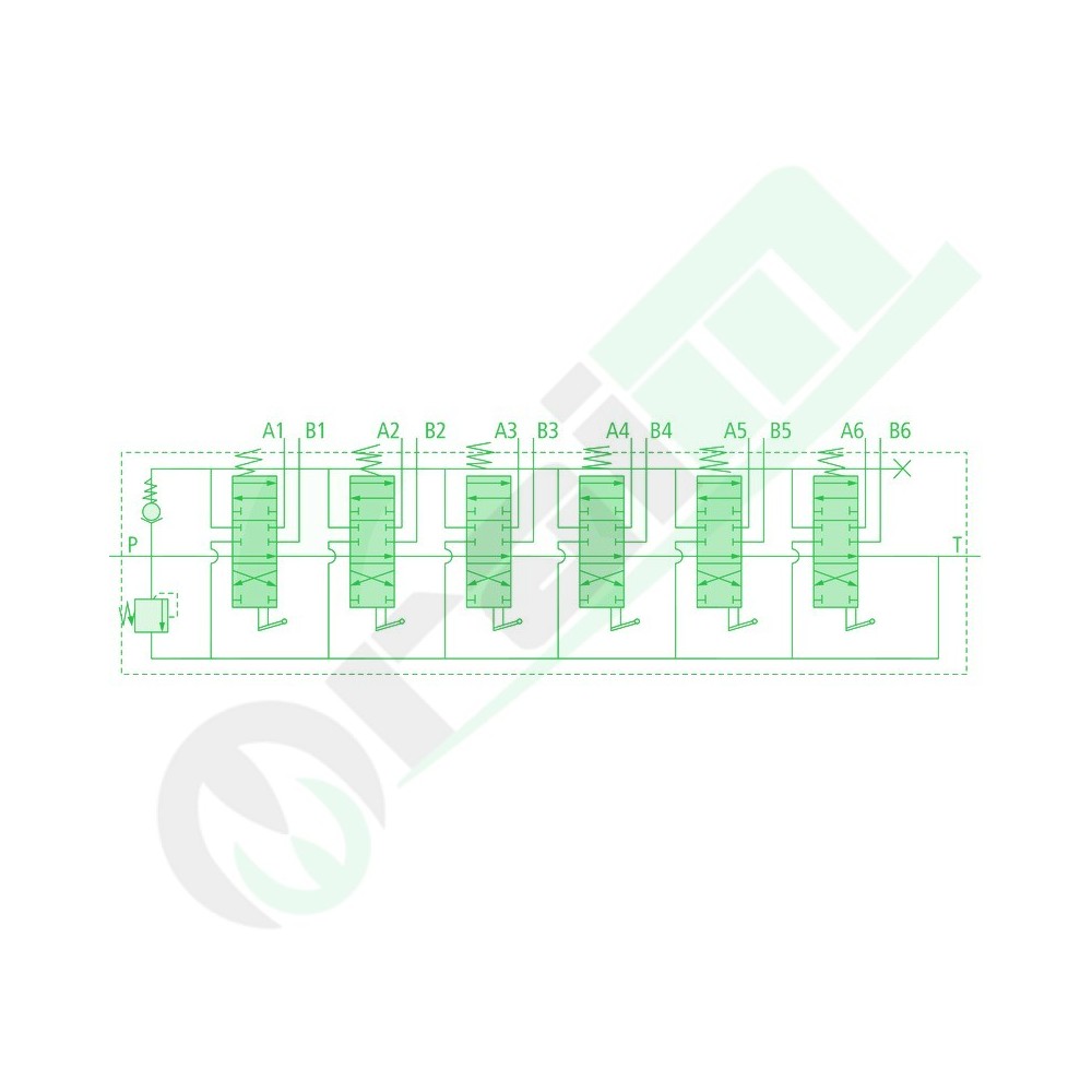 Distributore 40 l/min 6 Leve Doppio Effetto (A-B chiuso / ritorno a molla)