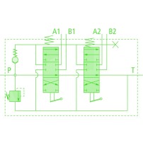 Distributore 80 l/min  2 Leve semplice effetto (A chiuso / ritorno a molla / continuazione di pressione in linea)