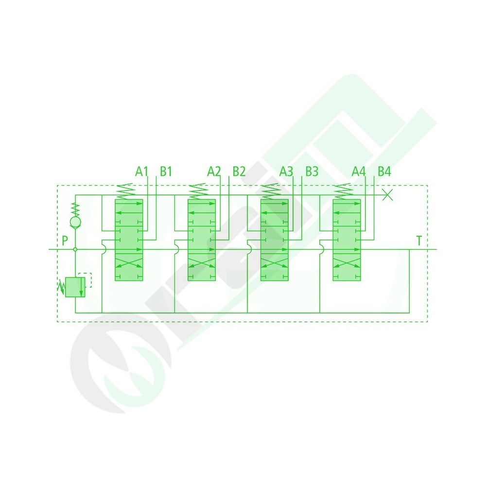 Distributore 80 l/min 4 Leve doppio effetto (A-B chiuso / ritorno a molla)