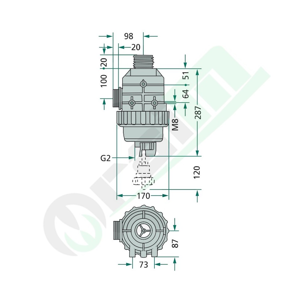 Suction filter with threaded connection G 1 1/2" and valve - Flow rate: 160-220 | Arag