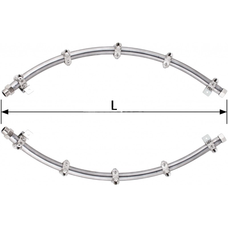 Pair of Curved Rods in 304 Stainless Steel with Threaded Clamps 1/4" Female - 1/2" Male Connection