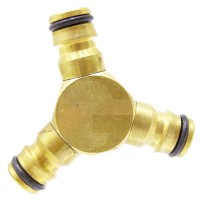Connettore di Accoppiamento a 3 Vie per Tubo Flessibile Irrigazione in Ottone 1/2"