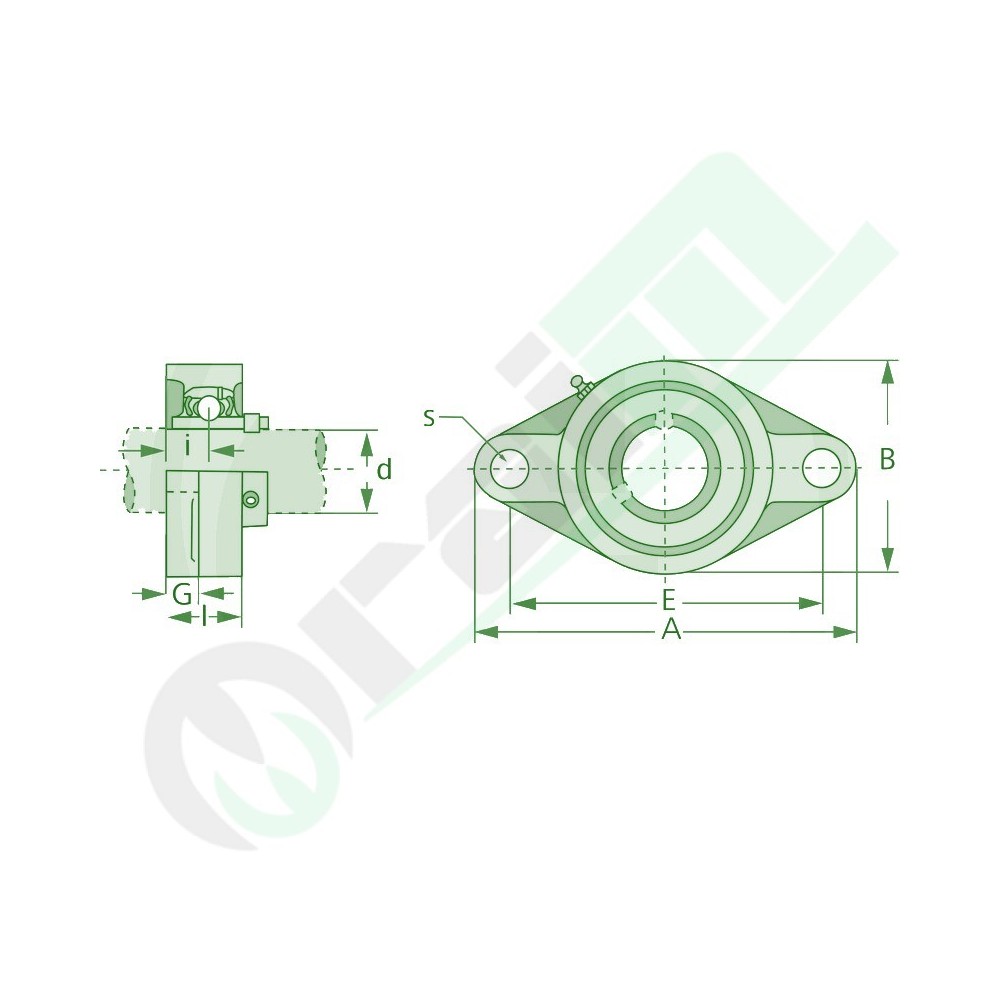 UCFL211 Supporto Cuscinetto 2 Fori Flangiato in Ghisa Ø 55mm