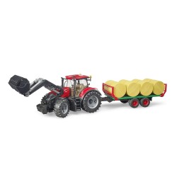 Trattore Case IH Optum 300 CVX e Rimorchio Caricaballe Bruder Giocattoli