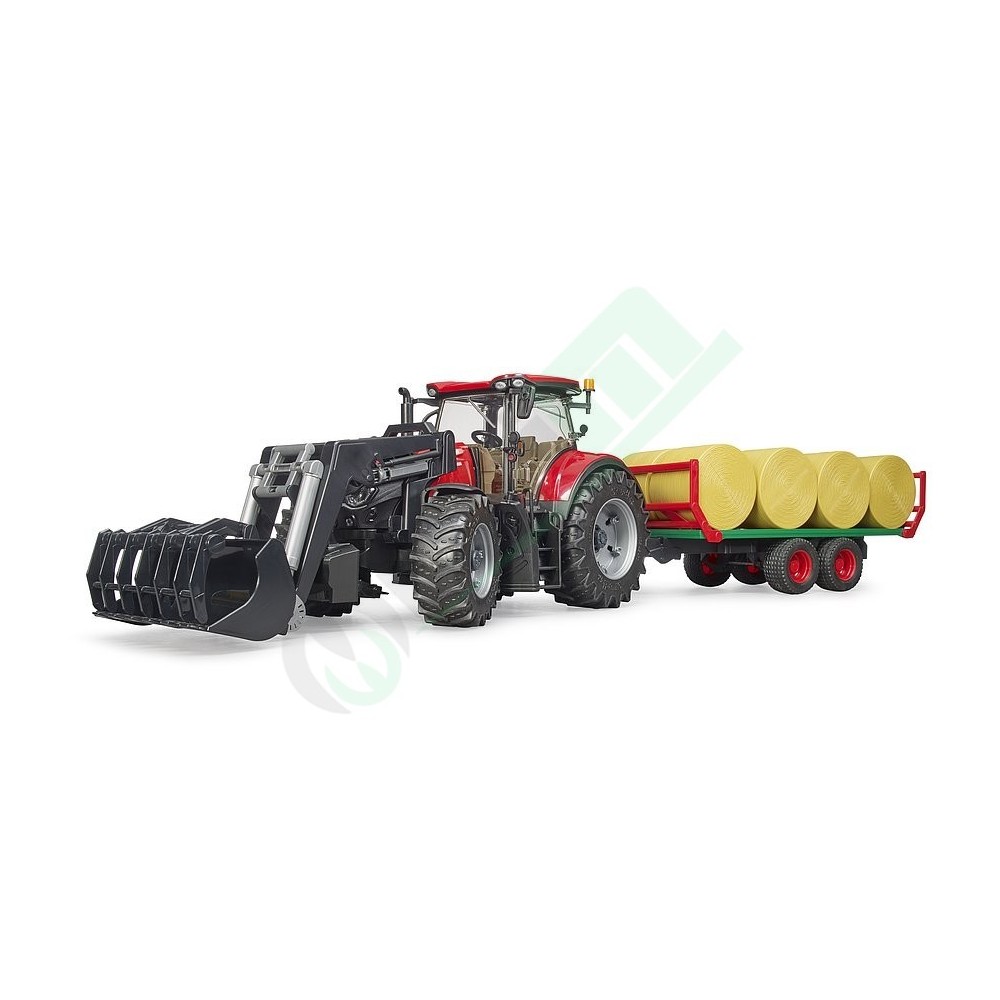 Trattore Case IH Optum 300 CVX e Rimorchio Caricaballe Bruder Giocattoli