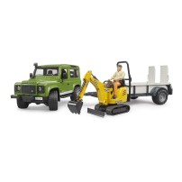 Land Rover Defender Station Wagon with JCB Mini Excavator Bruder Toys