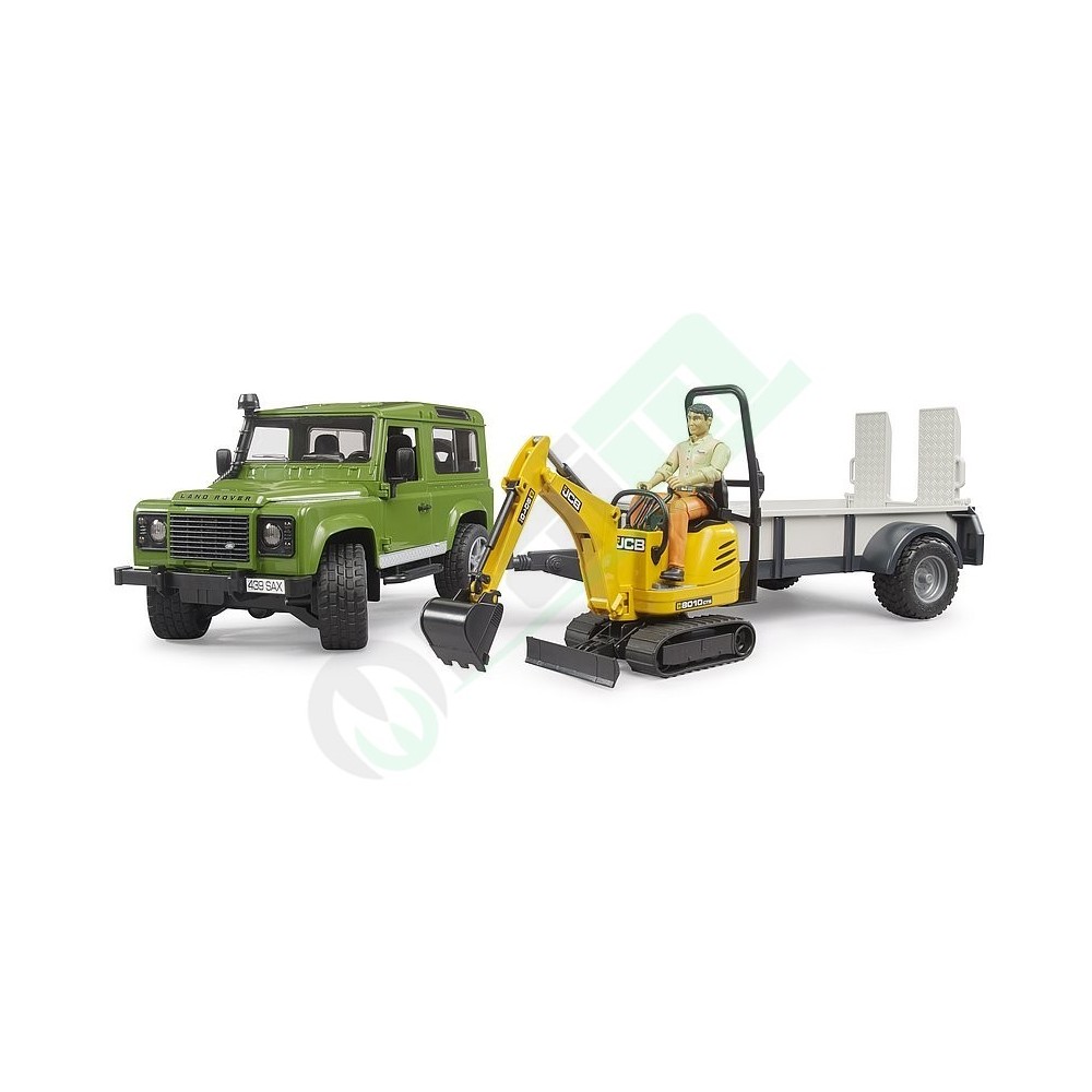 Land Rover Defender Station Wagon con Miniescavatore JCB Bruder Giocattoli