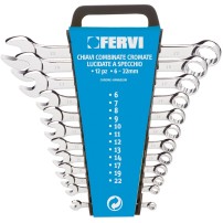 Combination Wrench Set 12 pieces 6-22mm Chrome Mirror Polished FERVI