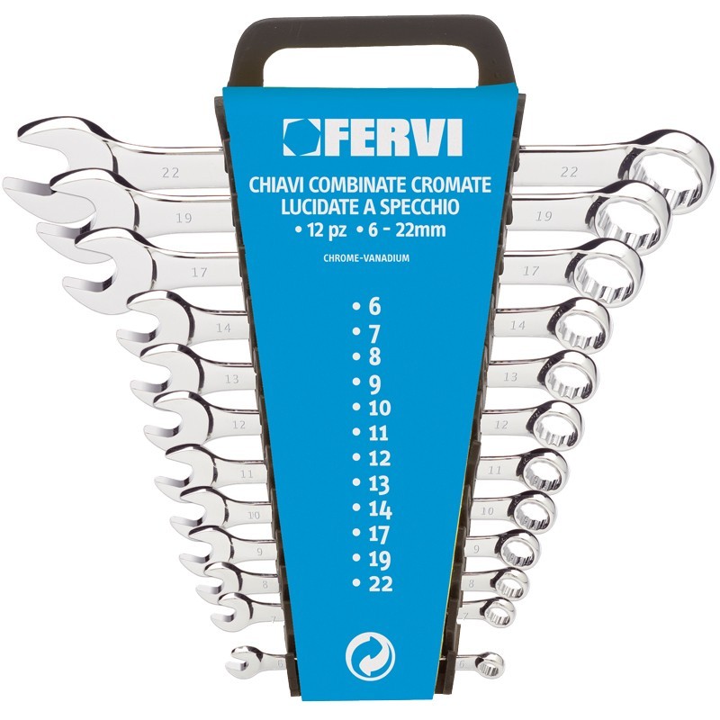 Serie Chiavi Combinate 12 pezzi 6-22mm Cromate Lucidate a Specchio FERVI
