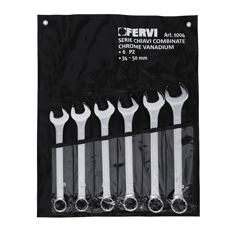 Combination Wrench Set 6 pieces 34-50mm Chrome Mirror Polished FERVI