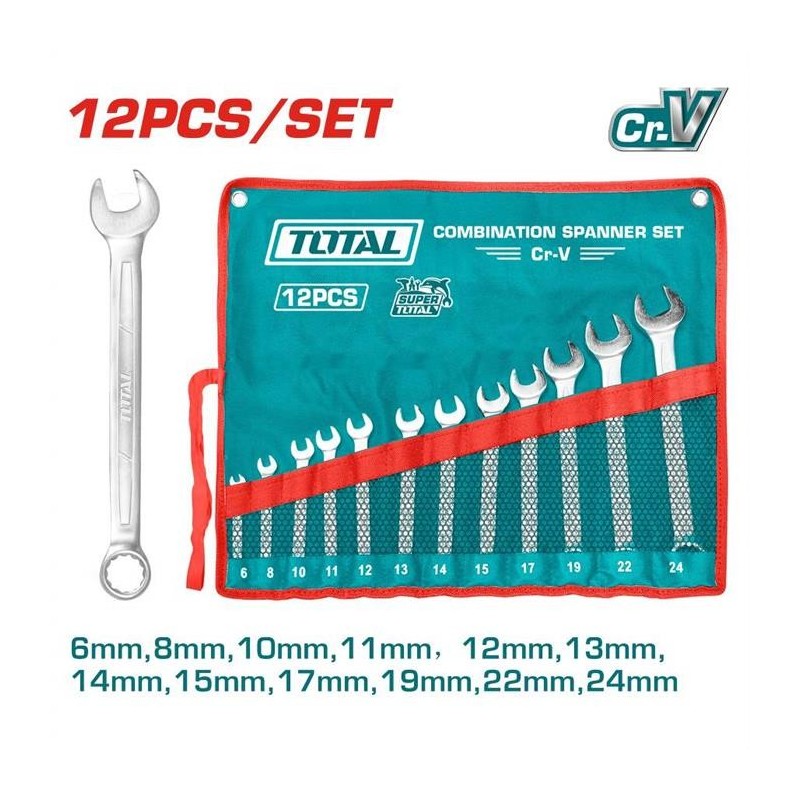 Combination Wrench Set Total 12 pcs from 6-24 mm