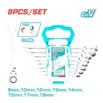 Serie Chiavi Combinate a Cricchetto con Snodo 8 pz dalla 8mm alla 19mm