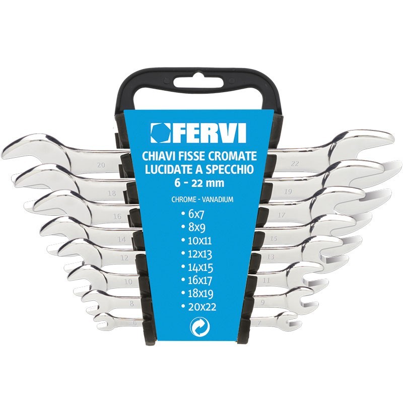 Serie Chiavi Fisse a Forchetta Doppie Cromate FERVI 8 pezzi 0200 Serie Chiavi Fisse a Forchetta Doppie Cromate FERVI 8 pezzi 0200
