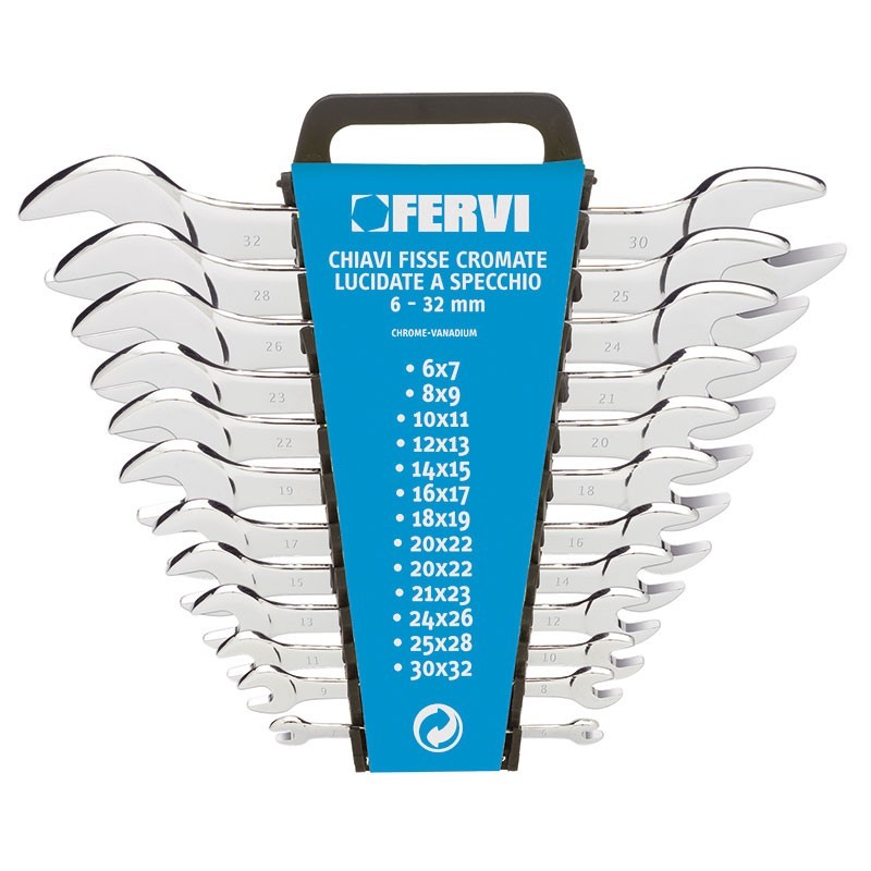 Serie Chiavi Fisse a Forchetta Doppie Cromate FERVI 12 pezzi 0201 Serie Chiavi Fisse a Forchetta Doppie Cromate FERVI 12 pezzi 0201