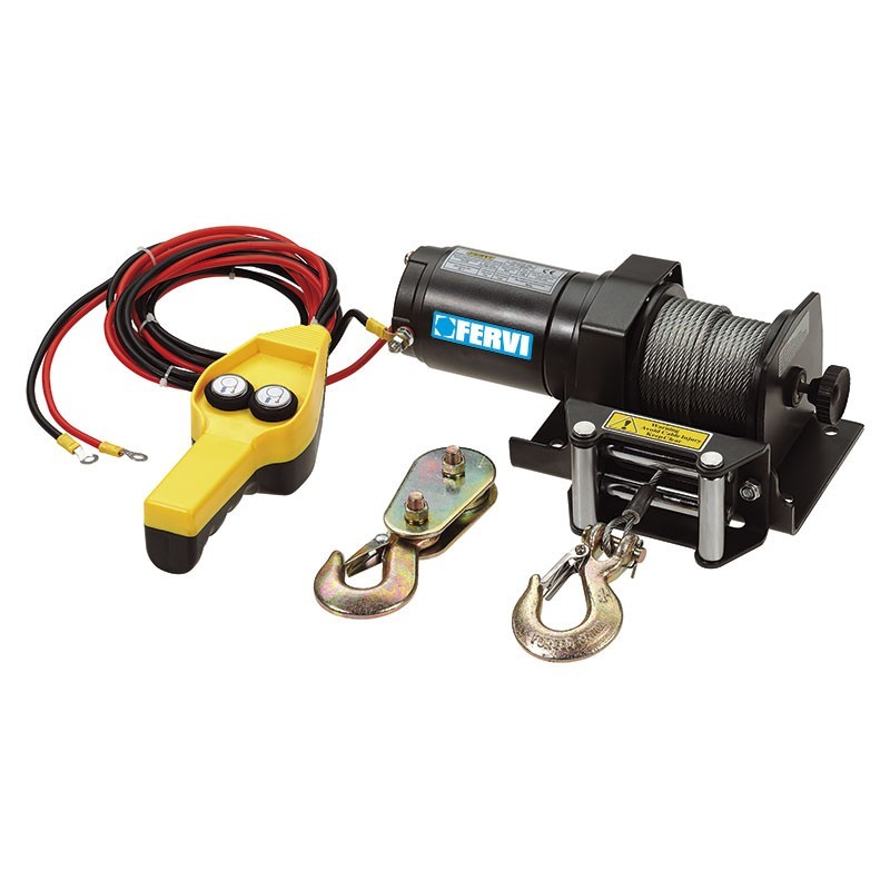 Electric Winch FERVI 12V Motor 0.7 kW 0.9 HP Horizontal Pull 450/900 Kg