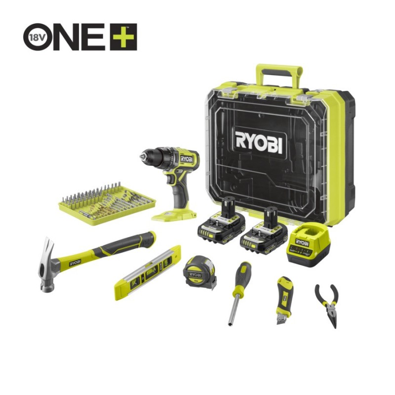 RDD18-2C20TAH Set Trapano Avvitatore 18V Ryobi Con Accessori e Utensili