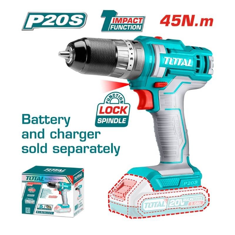 TIDLI201455 Trapano Avvitatore a Percussione 20V TOTAL SENZA BATTERIA TIDLI201455 Trapano Avvitatore a Percussione 20V TOTAL SENZA BATTERIA