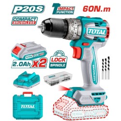TIDLI20602E Trapano Avvitatore a Percussione 20V TOTAL con 2 Batterie da 2 Ah