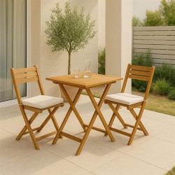 Genova Set Table + 2 Folding Wooden Chairs Estosa Garden Furniture