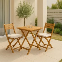 Genova Set Table + 2 Folding Wooden Chairs Estosa Garden Furniture