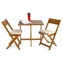 Set Melzo Tavolo + 2 Sedie in Legno Pieghevoli Estosa Arredo Giardino
