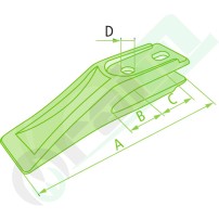 Dente a forcella da imbullonare per lame 20 mm. Interasse fori 50 mm, fori Ø 15,8 mm. Lunghezza 222 mm. Ricambio robusto per mac
