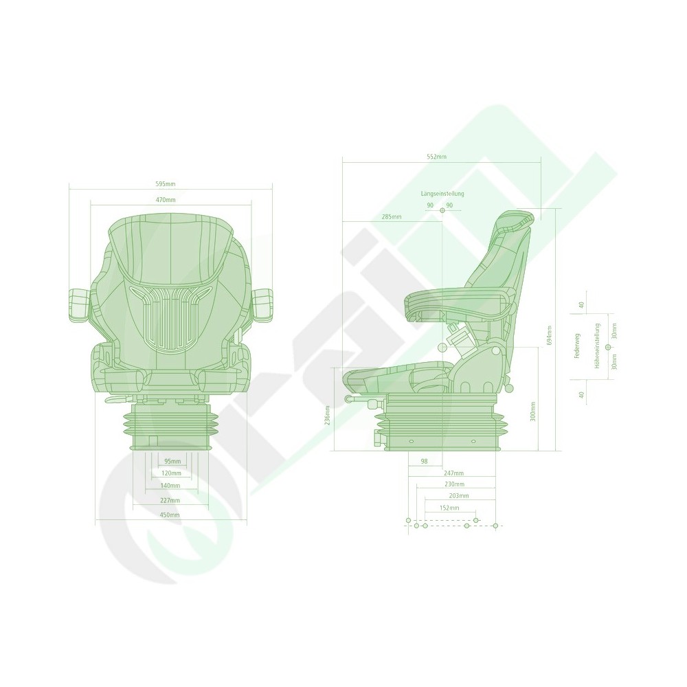 GRAMMER Compacto Basic M MSG83/521 Sedile Meccanico in Tessuto per John Deere Fendt New Holland Rif 1289044