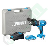 20V Brushless Percussion Drill | Fervi, Metal Chuck, Battery, Case
