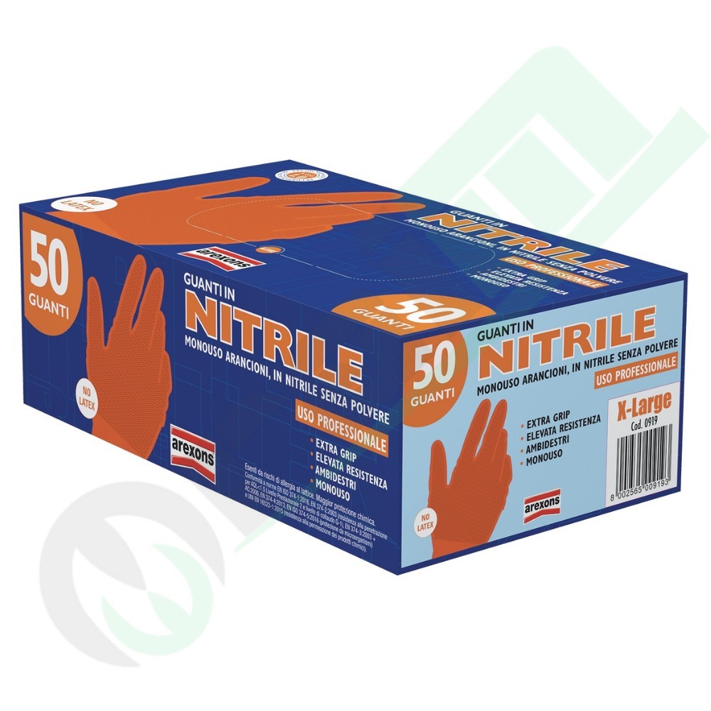 Orange Nitrile Protective Gloves - Extra Grip and High Resistance