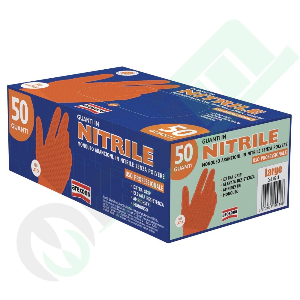 Guanti Nitrile Arancione EN 374 Cat III | Extra Grip