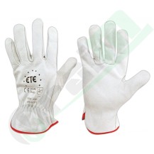 White Calfskin Leather Gloves | Grain Leather | Hemmed Wrist