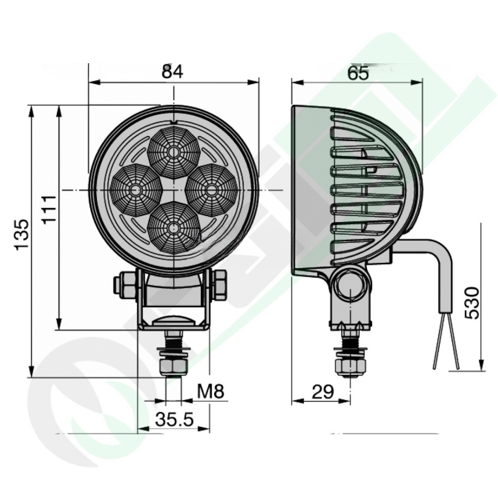 LED Work Light 35603 | 500 lm | 4 LEDs | 10-30V | IP67 | Replaces RE233263