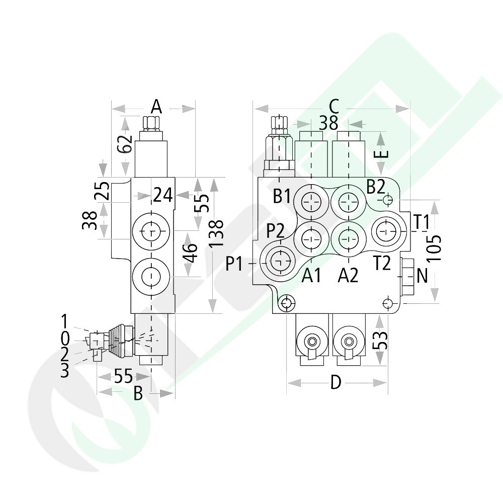 Distributore Idraulico Monoblocco GRANIT Z80 | 1x Semplice Effetto | Pressione in Linea | 80 l/min