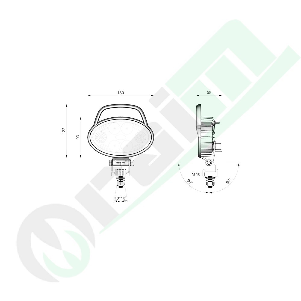 Faro Lavoro LED Ovale GRANIT CARBONLUX 12332937 | 12W | 2000 lm | IP69K | 150x93 mm