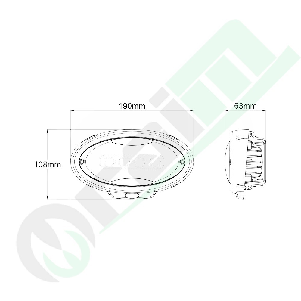 GRANIT Black Oval LED Work Light 19537304 | 65W | 6000 lm | John Deere R-Series | Replaces RE269637