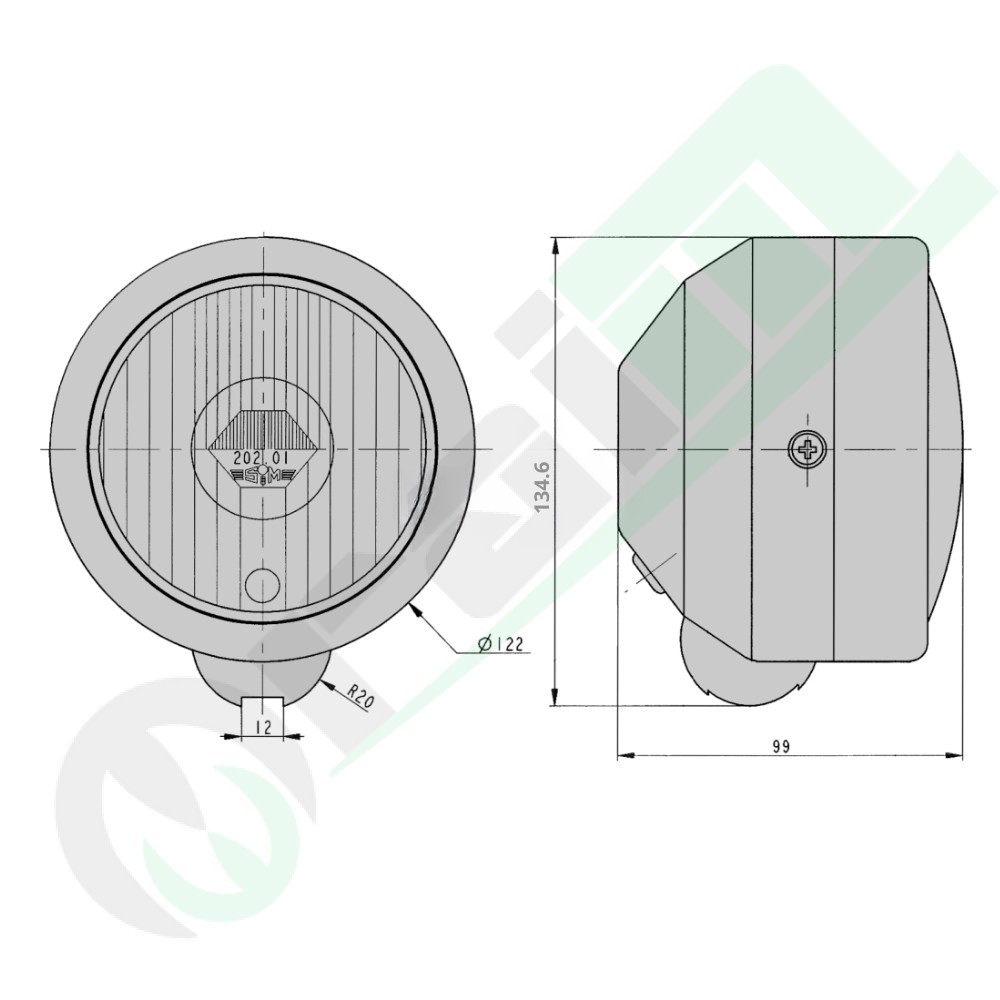 120 mm Front Headlight Projector with Iron Body Three Functions Code 36435