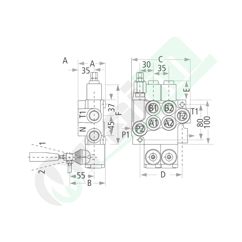 Valvola Distributore GRANIT Z50 2 Leve Doppio Effetto con Leva a Croce e Posizione Flottante Codice 87000927