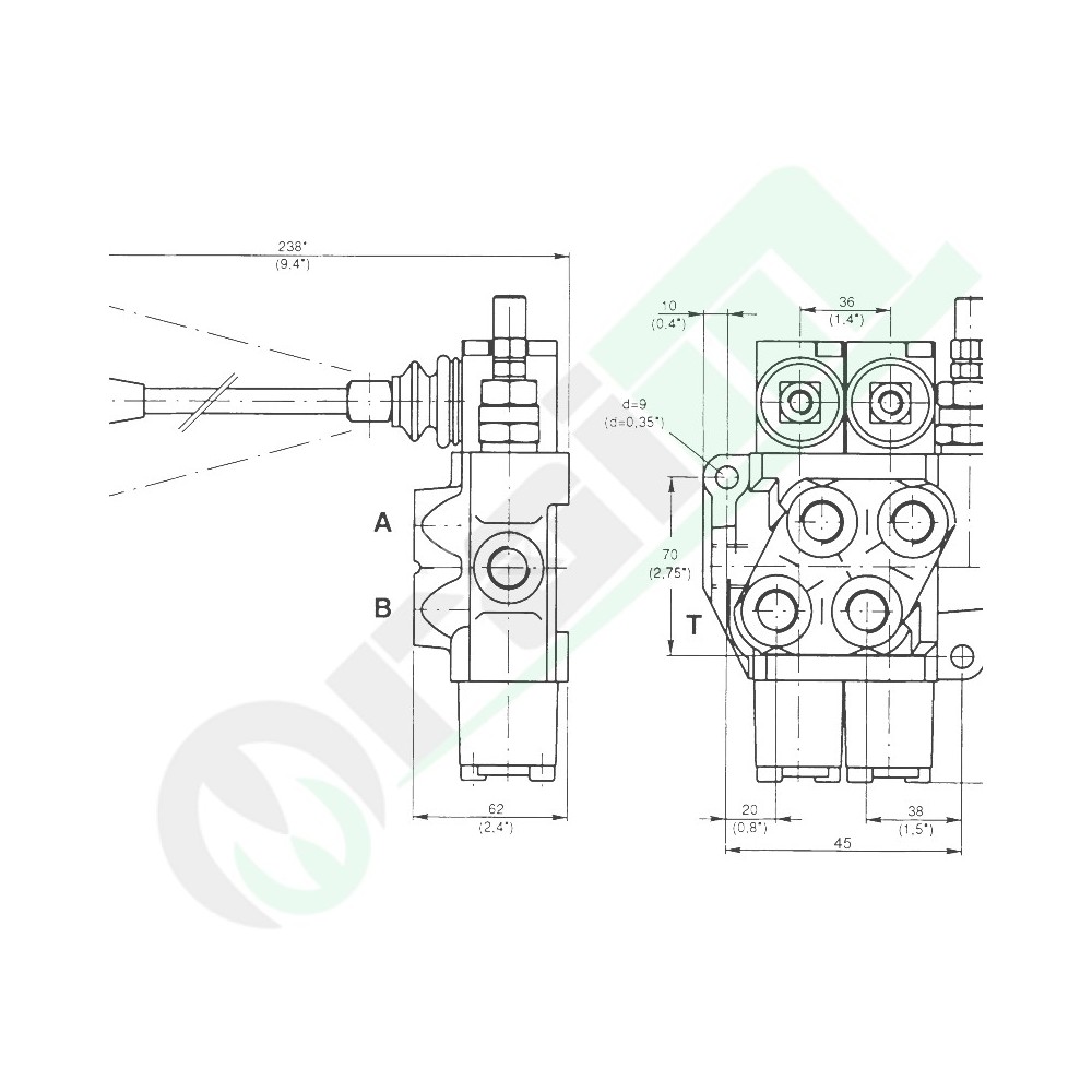 Distributore Oleodinamico Bondioli e Pavesi MD 1 Leva Semplice Effetto Entrata Destra 3/8" Codice 80004