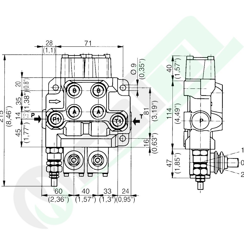 Distributore Oleodinamico DN 1 Leva Doppio Effetto Predisposto Carry Over 1/2" Gas 60 l/min