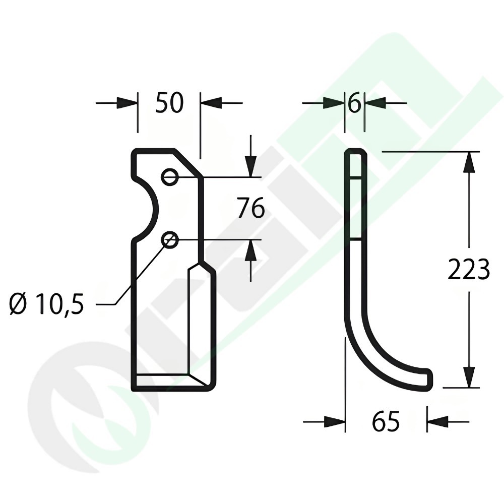 Right Curved Rotary Tiller Blade 50x6 mm for Barbieri RL F1 S.1500 Zebra Arco - 56941