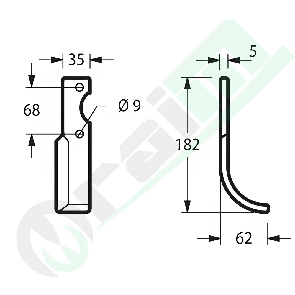Right Curved Rotary Tiller Blade 35x5 mm for Barbieri RL A1 Airone Ghepard Arco - 56937