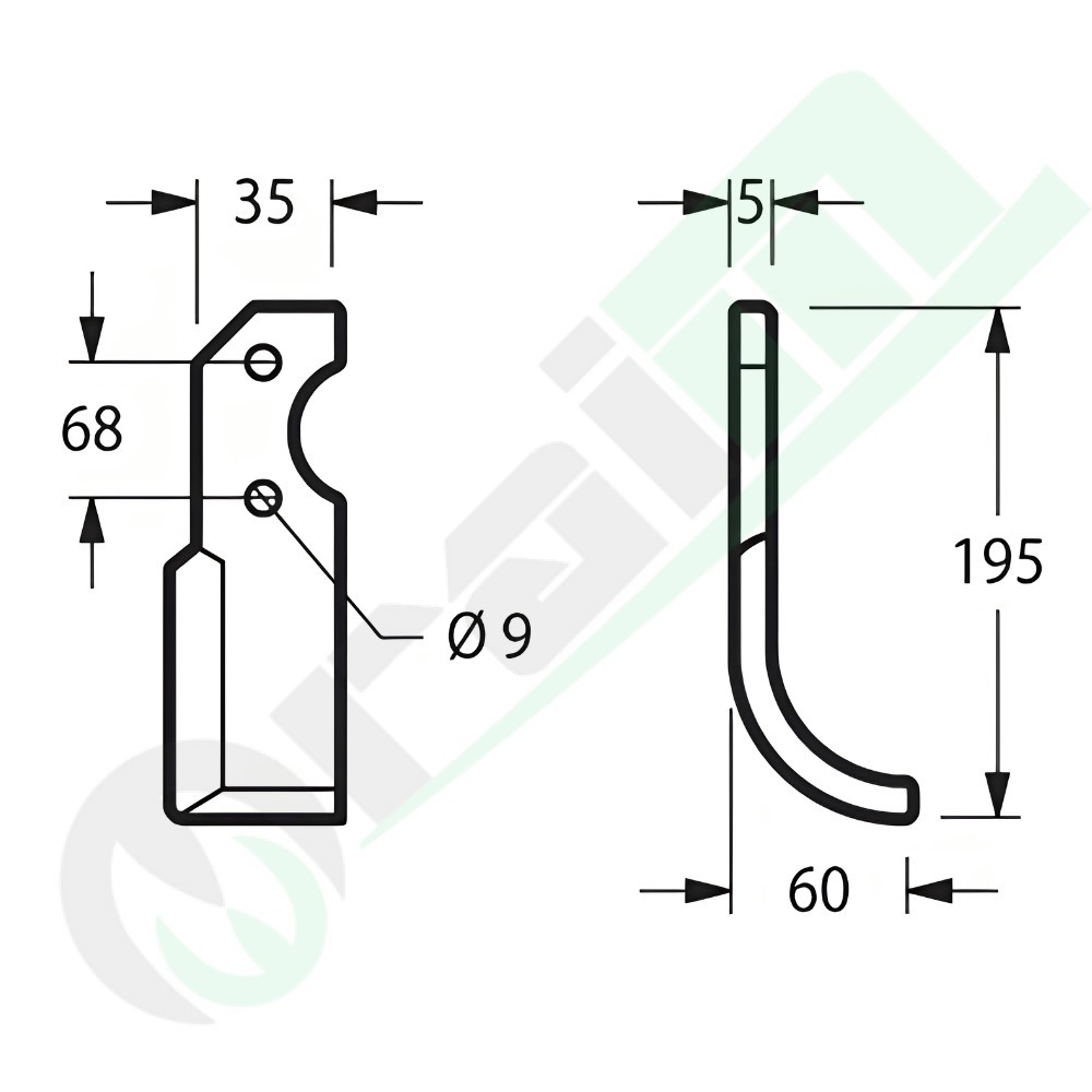 Left Curved Rotary Tiller Blade 35x5 mm for Barbieri RL A3 Airone Arco - 56940
